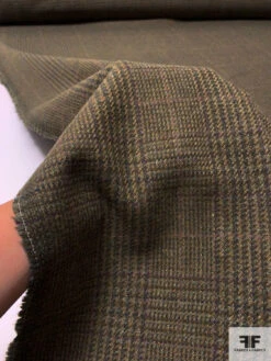 Italian Glen Plaid Brushed Wool Jacket Weight - Autumn Green / Tan / Purples -Fabrics And Fabrics Store 17429 9