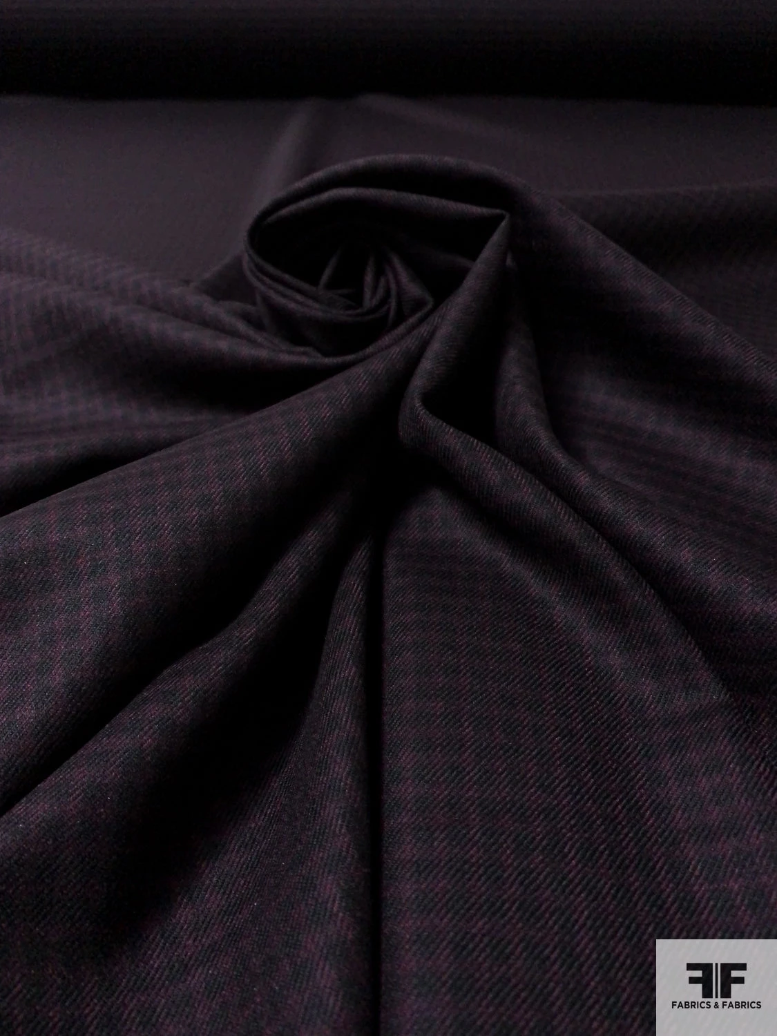 Italian Gingham Check Fine Wool Suiting With Mechanical Stretch - Sangria Purple / Black 3 Italian Gingham Check Fine Wool Suiting With Mechanical Stretch - Sangria Purple / Black