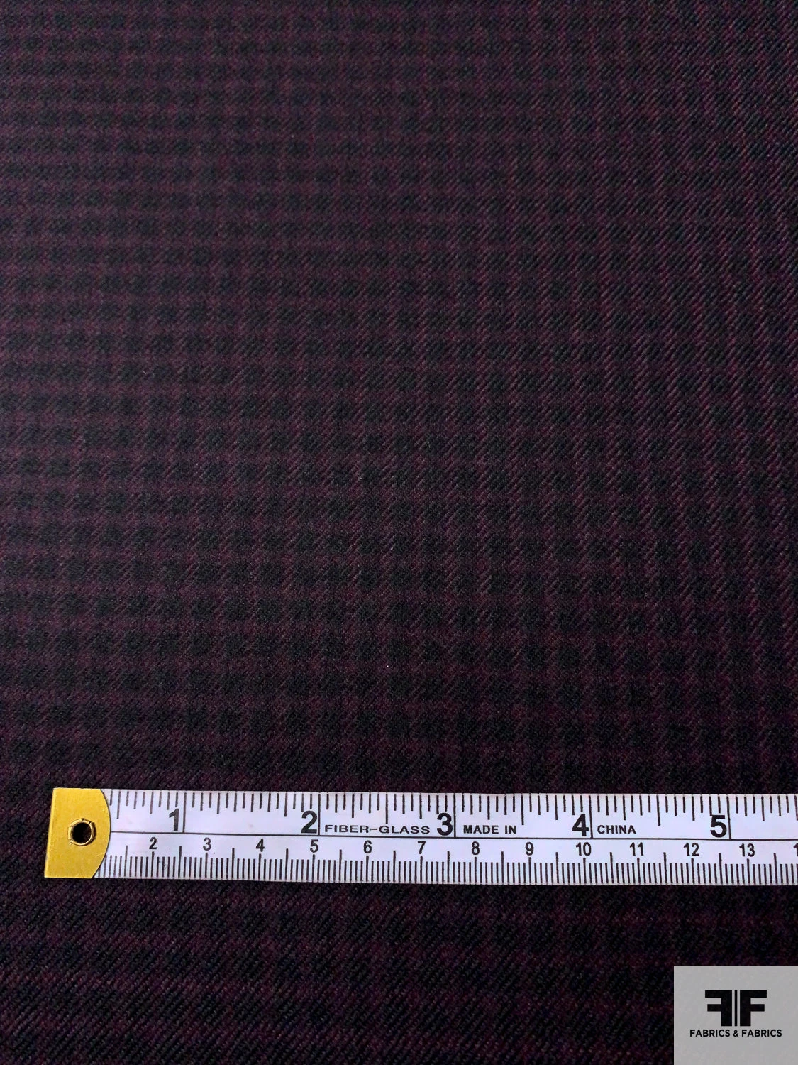 Italian Gingham Check Fine Wool Suiting With Mechanical Stretch - Sangria Purple / Black 4 Italian Gingham Check Fine Wool Suiting With Mechanical Stretch - Sangria Purple / Black - Image 2