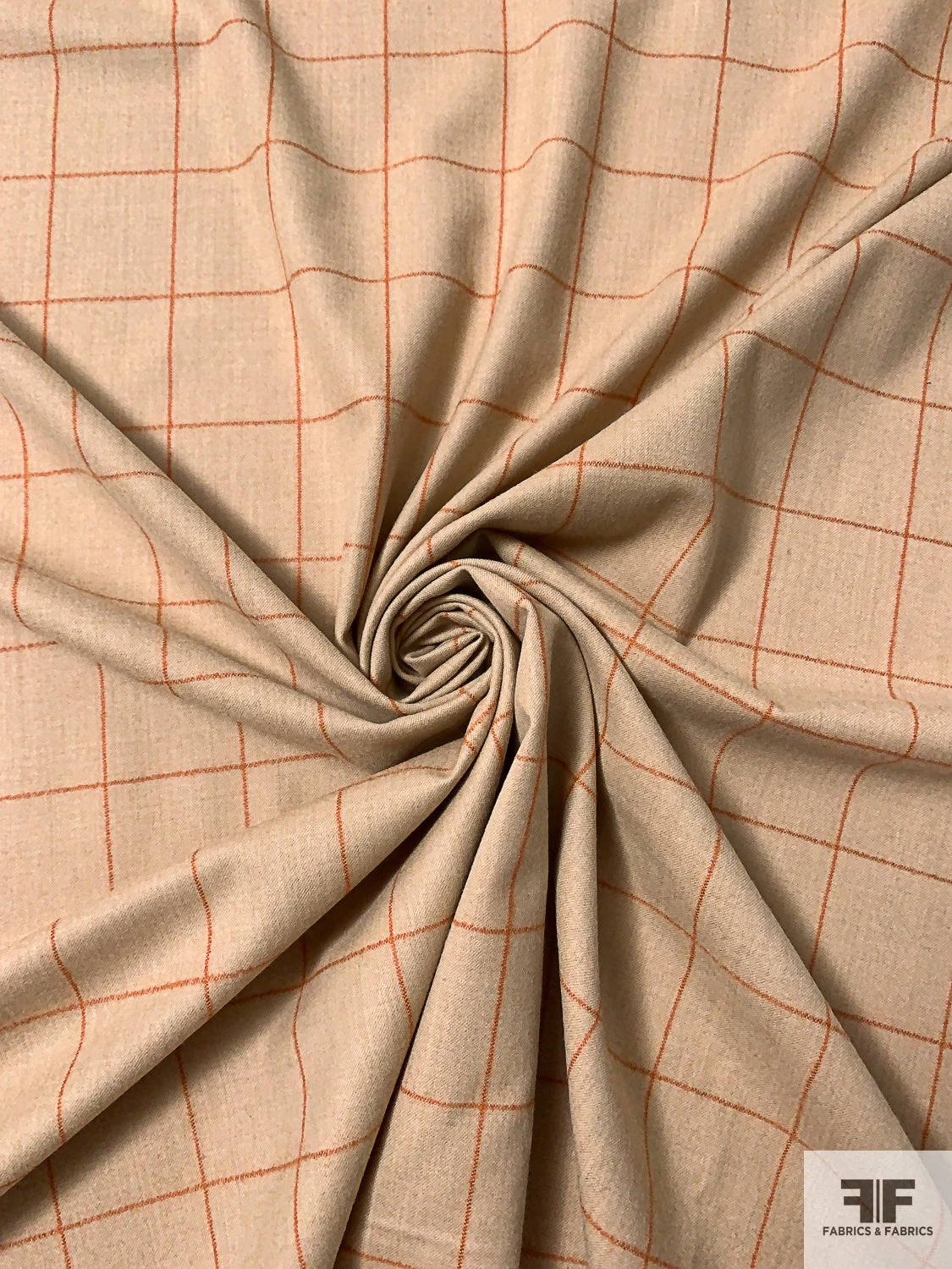 Italian Windowpane Brushed Flannel Wool Blend Suiting - Tan / Burnt Orange 4 Italian Windowpane Brushed Flannel Wool Blend Suiting - Tan / Burnt Orange - Image 2
