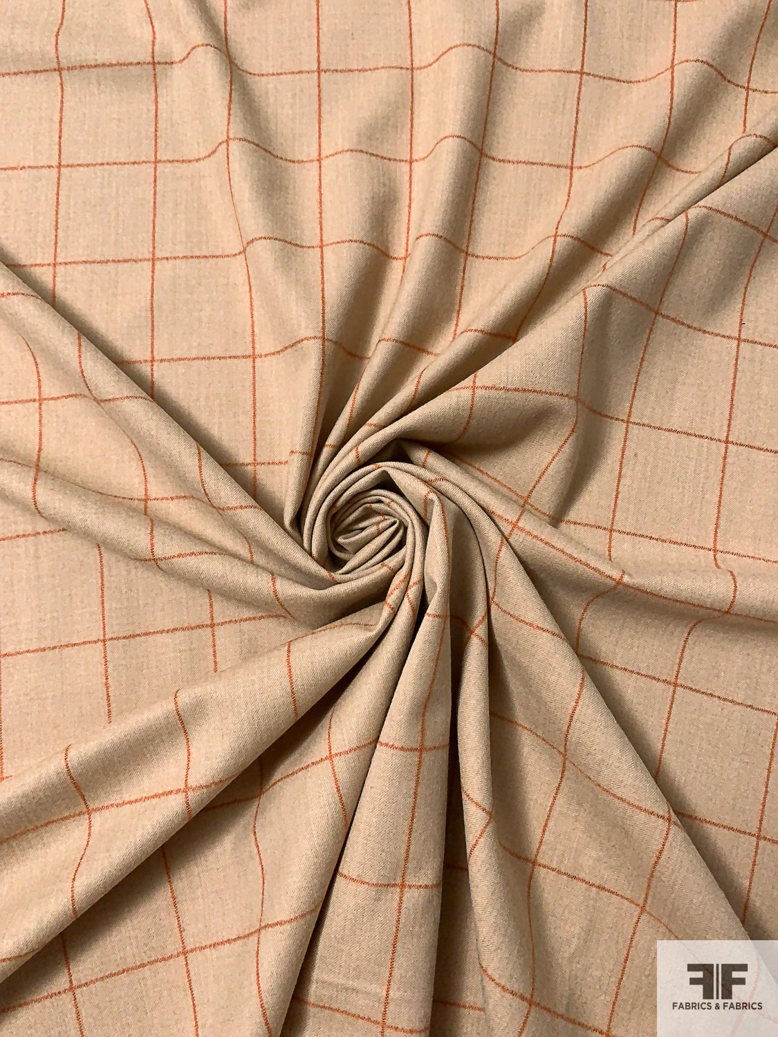 Italian Windowpane Brushed Flannel Wool Blend Suiting - Tan / Burnt Orange 5 Italian Windowpane Brushed Flannel Wool Blend Suiting - Tan / Burnt Orange - Image 3