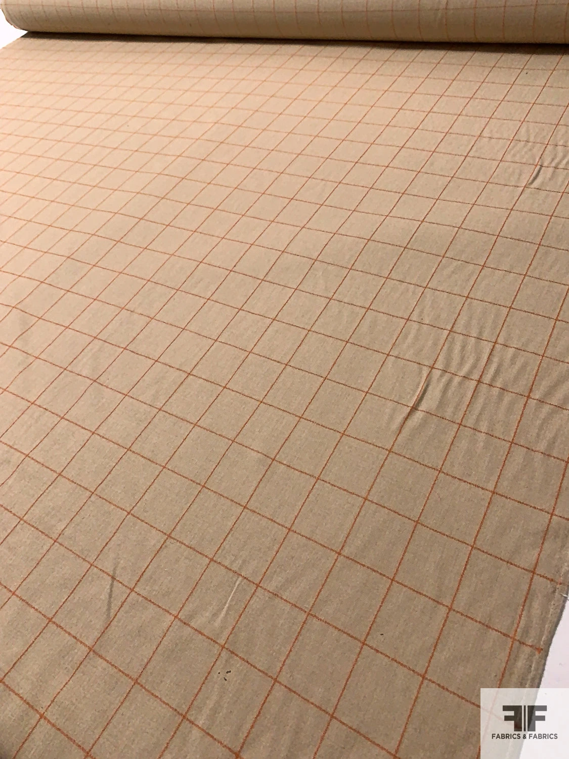 Italian Windowpane Brushed Flannel Wool Blend Suiting - Tan / Burnt Orange 9 Italian Windowpane Brushed Flannel Wool Blend Suiting - Tan / Burnt Orange - Image 7