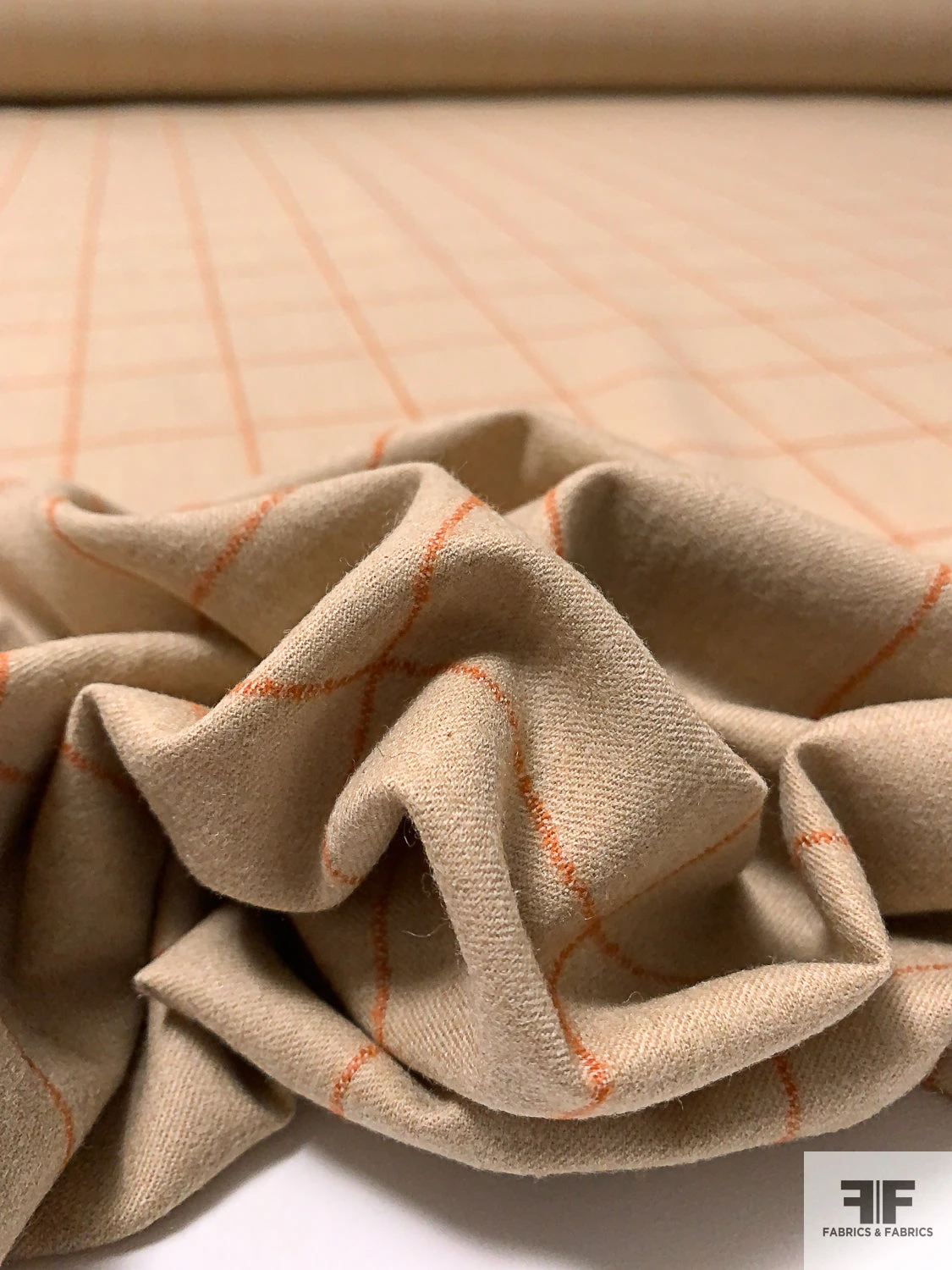 Italian Windowpane Brushed Flannel Wool Blend Suiting - Tan / Burnt Orange 10 Italian Windowpane Brushed Flannel Wool Blend Suiting - Tan / Burnt Orange - Image 8
