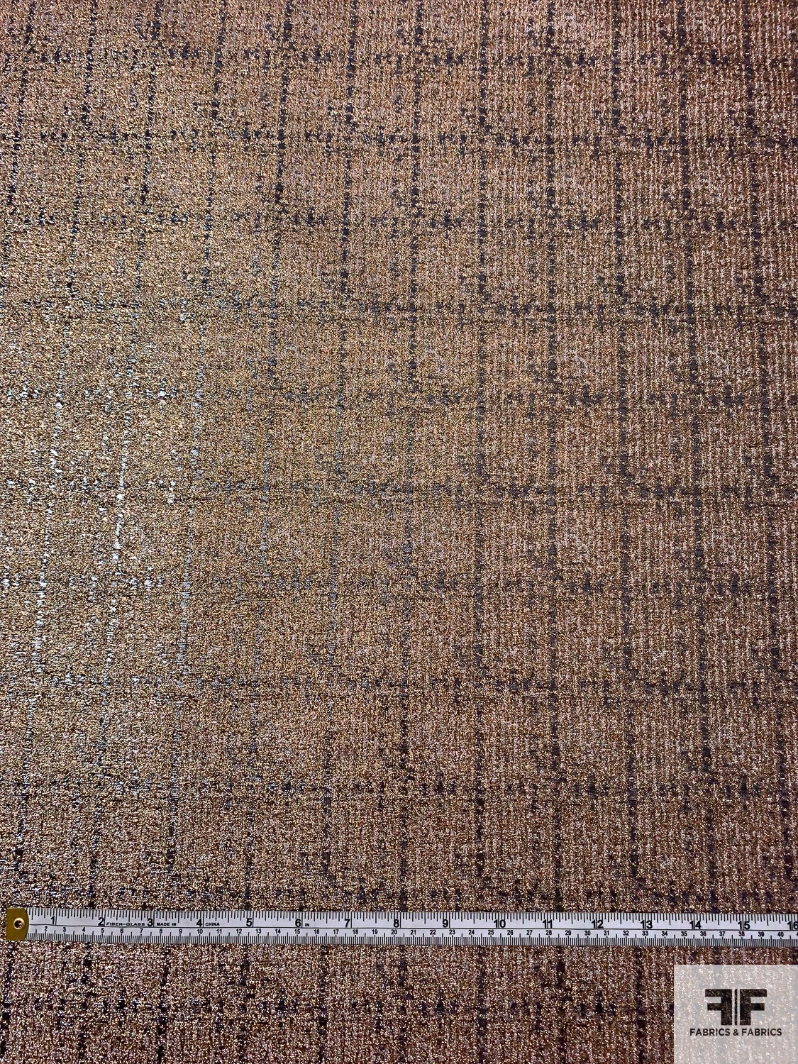 Italian Brocade-Weight Windowpane Lamé - Coppery Rose-Gold / Black / Grey 8 Italian Brocade-Weight Windowpane Lamé - Coppery Rose-Gold / Black / Grey - Image 6