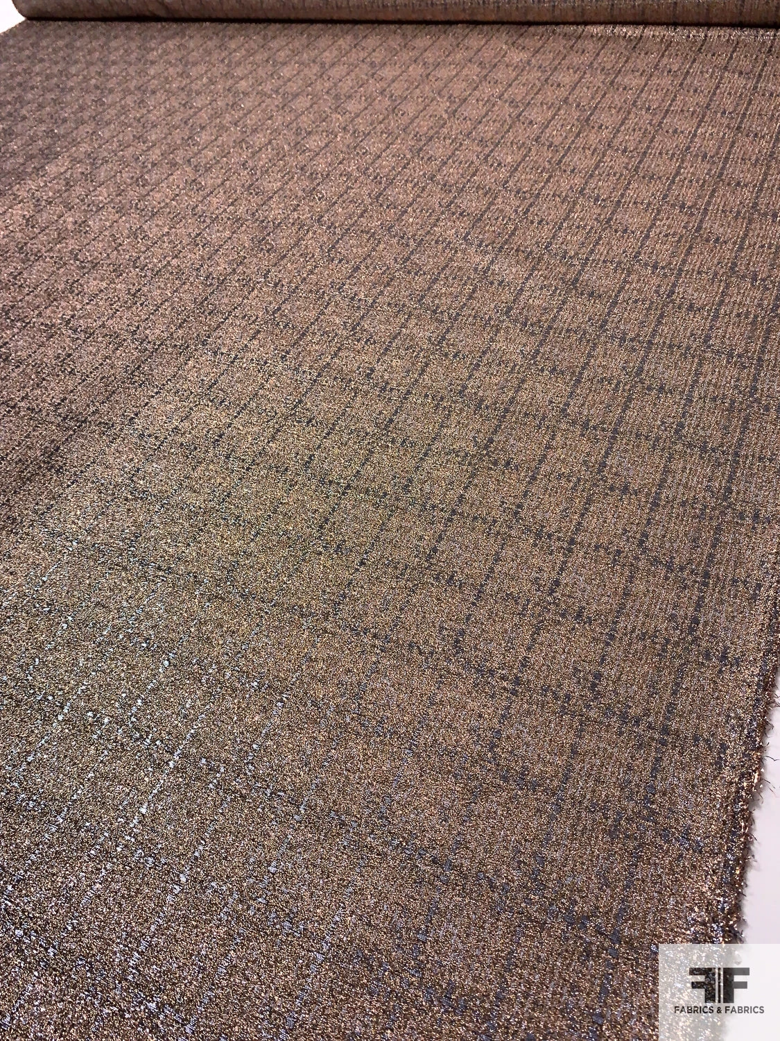Italian Brocade-Weight Windowpane Lamé - Coppery Rose-Gold / Black / Grey 11 Italian Brocade-Weight Windowpane Lamé - Coppery Rose-Gold / Black / Grey - Image 9