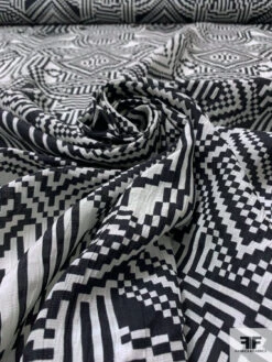 Italian Geo-Pixelated Printed Crinkled Shimmery Cotton Voile - Black / Off-White 12 Italian Geo-Pixelated Printed Crinkled Shimmery Cotton Voile - Black / Off-White -Fabrics And Fabrics Store 17543 3
