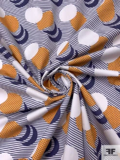 Circle Crescents Printed Cotton Poplin - Navy / Marigold / White