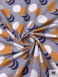 Circle Crescents Printed Cotton Poplin - Navy / Marigold / White 12 Circle Crescents Printed Cotton Poplin - Navy / Marigold / White -Fabrics And Fabrics Store 17549 2