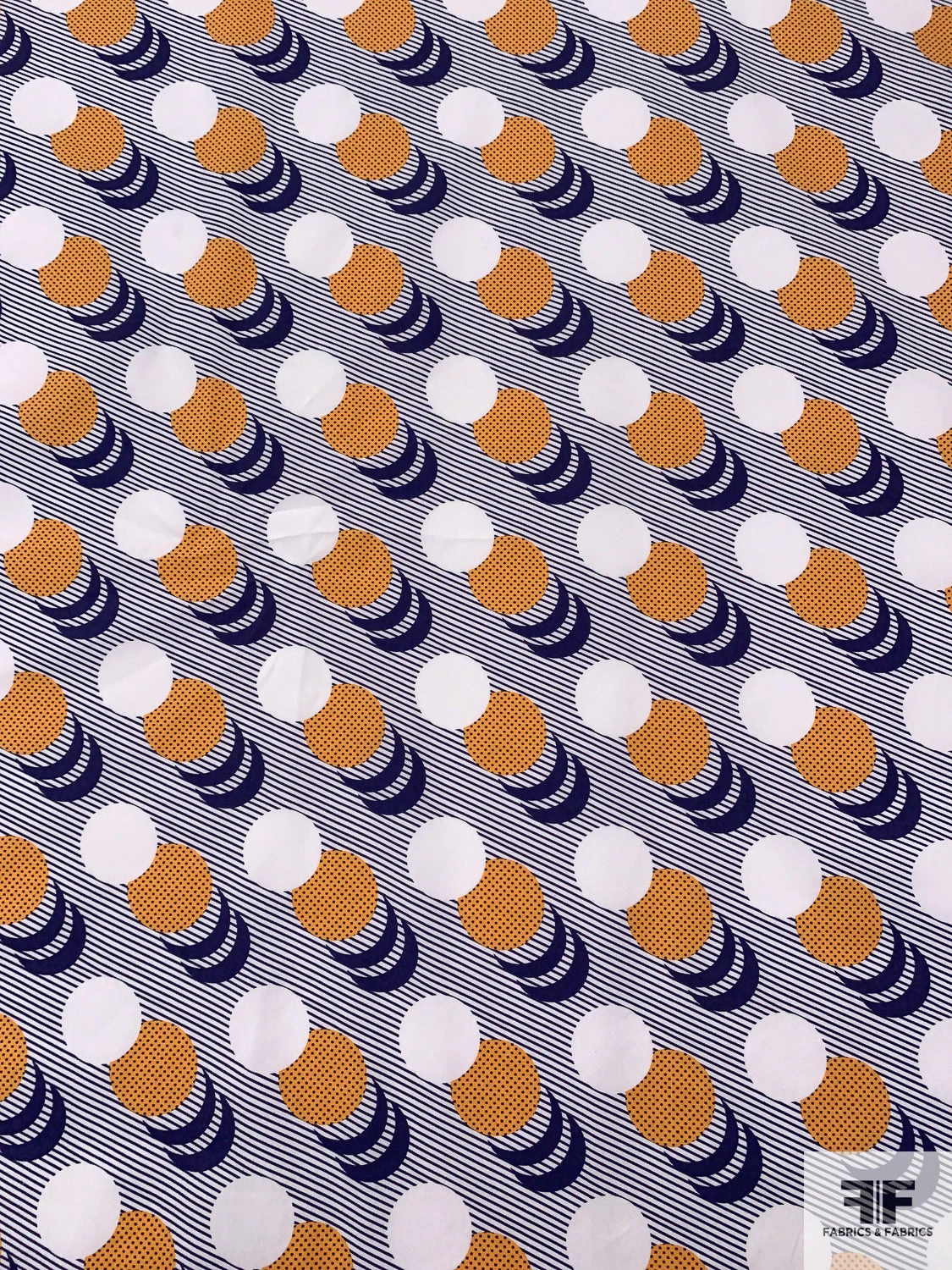 Circle Crescents Printed Cotton Poplin - Navy / Marigold / White 4 Circle Crescents Printed Cotton Poplin - Navy / Marigold / White - Image 2