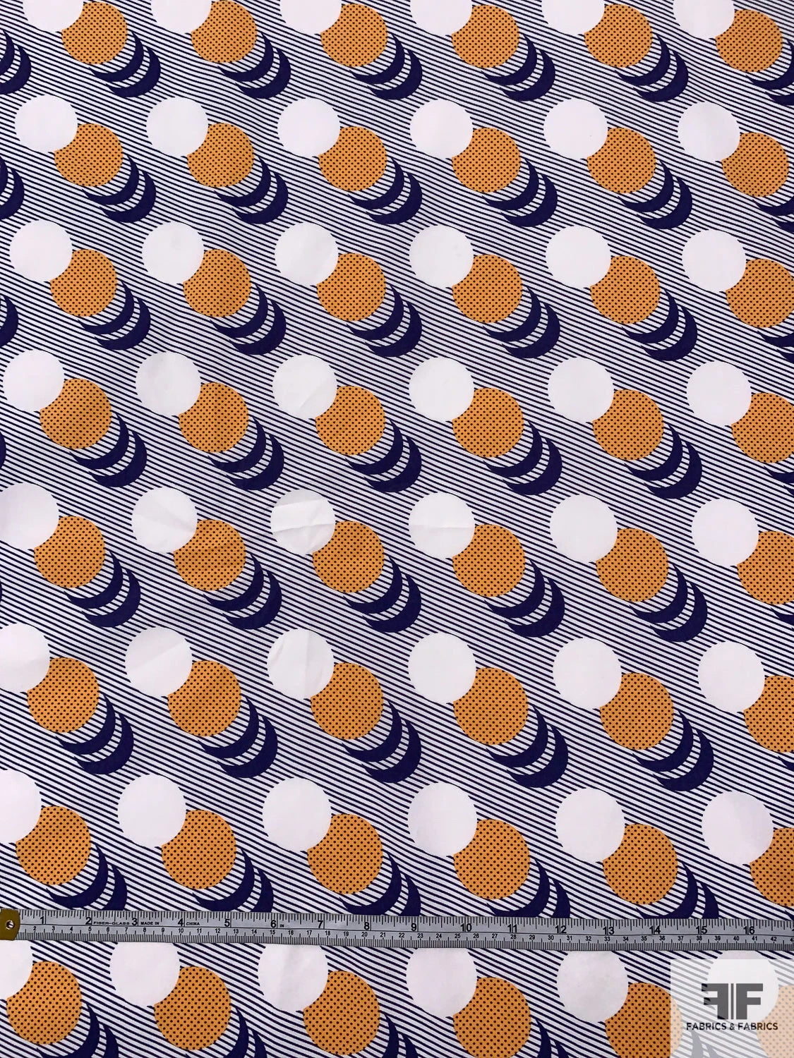 Circle Crescents Printed Cotton Poplin - Navy / Marigold / White 7 Circle Crescents Printed Cotton Poplin - Navy / Marigold / White - Image 5