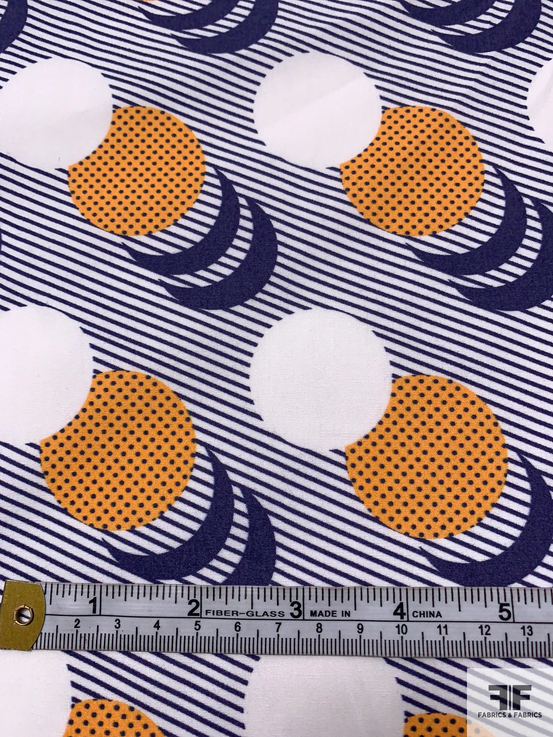 Circle Crescents Printed Cotton Poplin - Navy / Marigold / White 8 Circle Crescents Printed Cotton Poplin - Navy / Marigold / White - Image 6