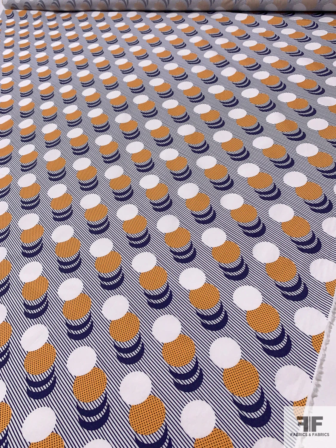 Circle Crescents Printed Cotton Poplin - Navy / Marigold / White 9 Circle Crescents Printed Cotton Poplin - Navy / Marigold / White - Image 7