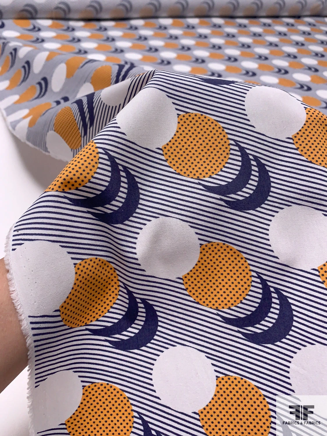 Circle Crescents Printed Cotton Poplin - Navy / Marigold / White 10 Circle Crescents Printed Cotton Poplin - Navy / Marigold / White - Image 8