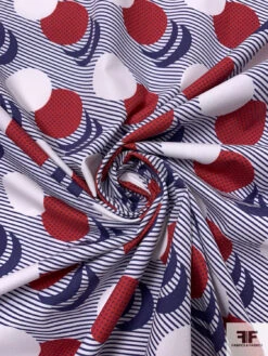 Circle Crescents Printed Cotton Poplin - Navy / Red / White