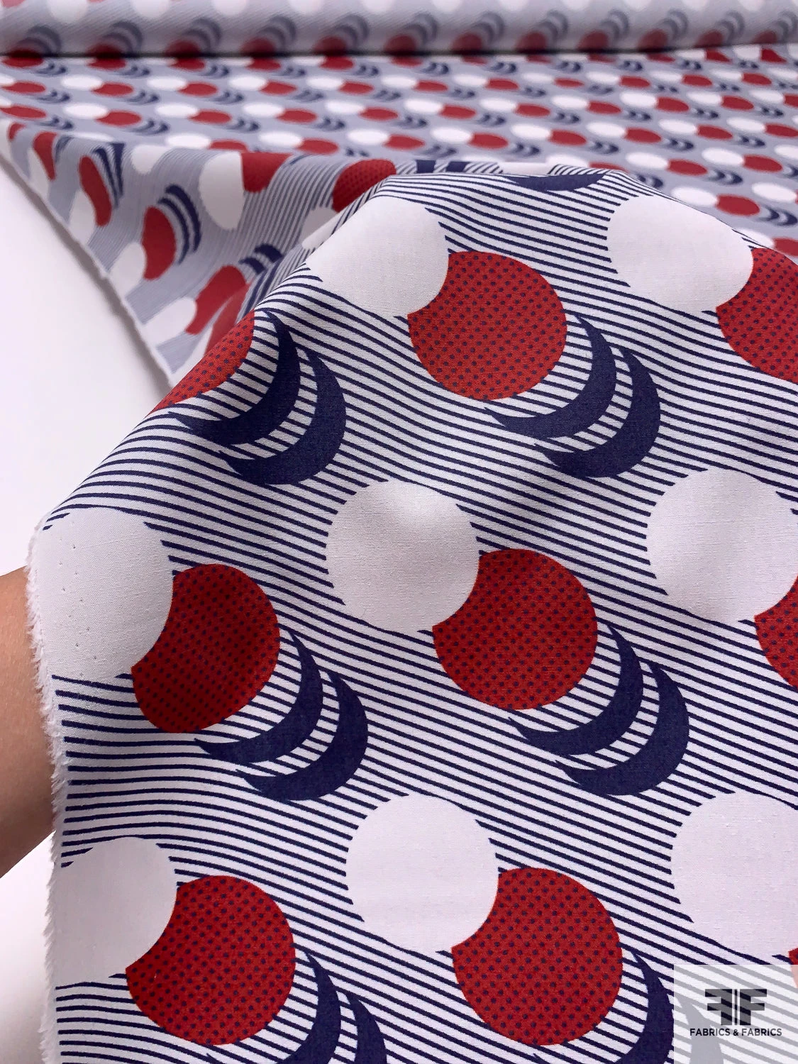 Circle Crescents Printed Cotton Poplin - Navy / Red / White 10 Circle Crescents Printed Cotton Poplin - Navy / Red / White - Image 8