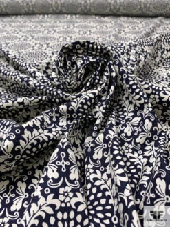 Wreath Inspired Printed Stretch Cotton Lawn - Navy / Light Ivory 12 Wreath Inspired Printed Stretch Cotton Lawn - Navy / Light Ivory -Fabrics And Fabrics Store 17557 3