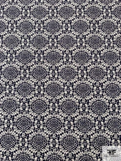 Wreath Inspired Printed Stretch Cotton Lawn - Navy / Light Ivory