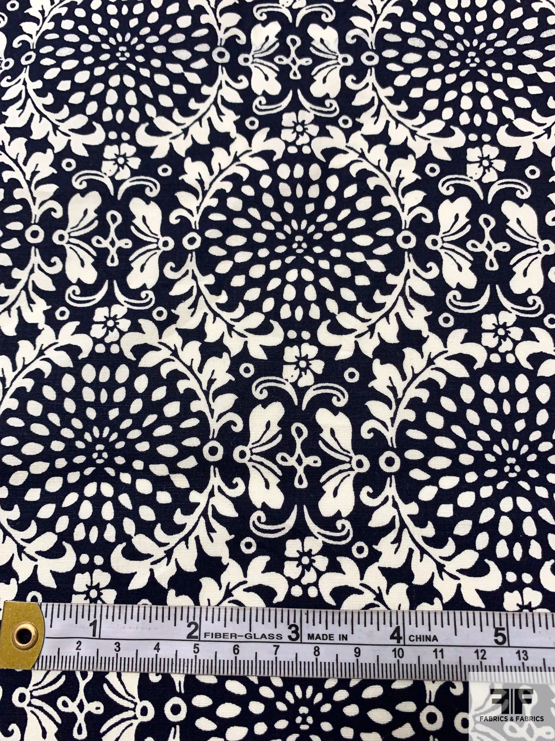 Wreath Inspired Printed Stretch Cotton Lawn - Navy / Light Ivory 4 Wreath Inspired Printed Stretch Cotton Lawn - Navy / Light Ivory - Image 2