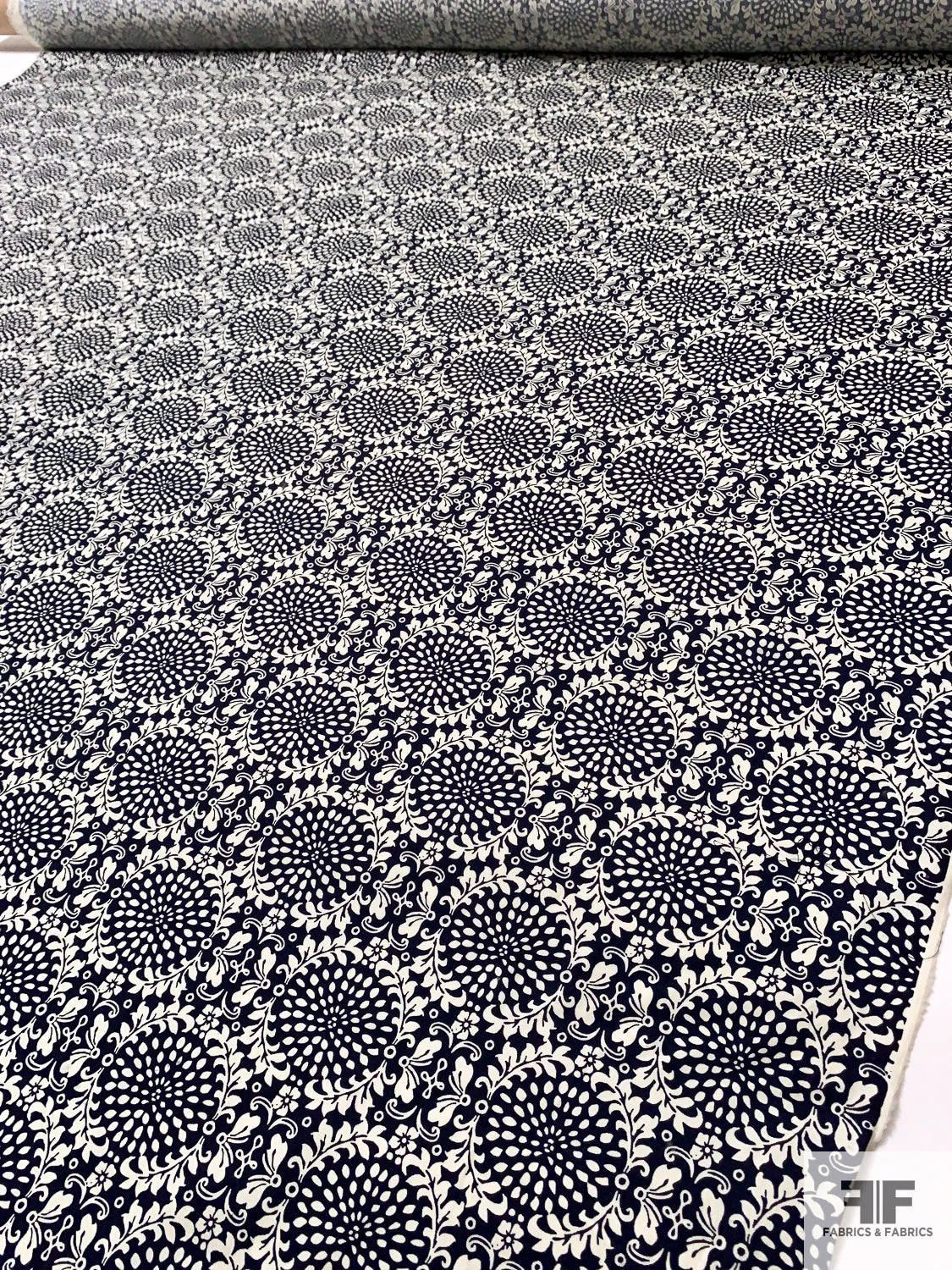 Wreath Inspired Printed Stretch Cotton Lawn - Navy / Light Ivory 8 Wreath Inspired Printed Stretch Cotton Lawn - Navy / Light Ivory - Image 6