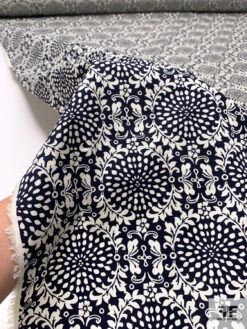 Wreath Inspired Printed Stretch Cotton Lawn - Navy / Light Ivory 15 Wreath Inspired Printed Stretch Cotton Lawn - Navy / Light Ivory -Fabrics And Fabrics Store 17557 8