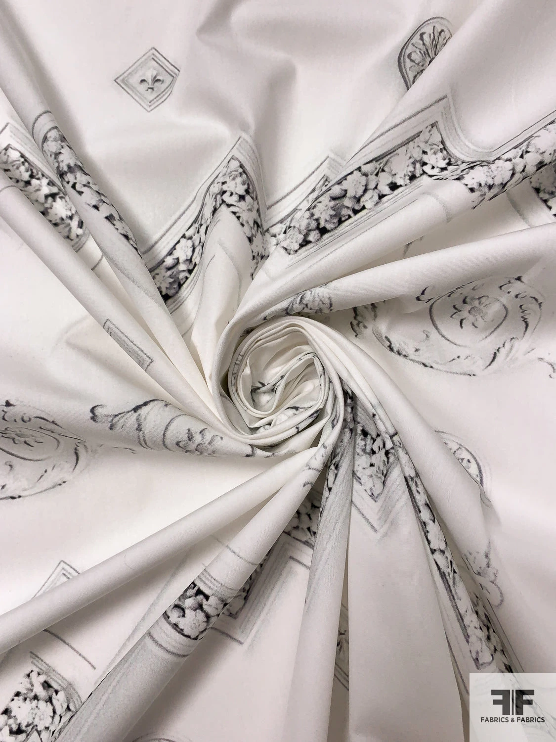 Modern Meets Antique Printed Cotton Lawn - Off-White / Black / Grey 5 Modern Meets Antique Printed Cotton Lawn - Off-White / Black / Grey - Image 3