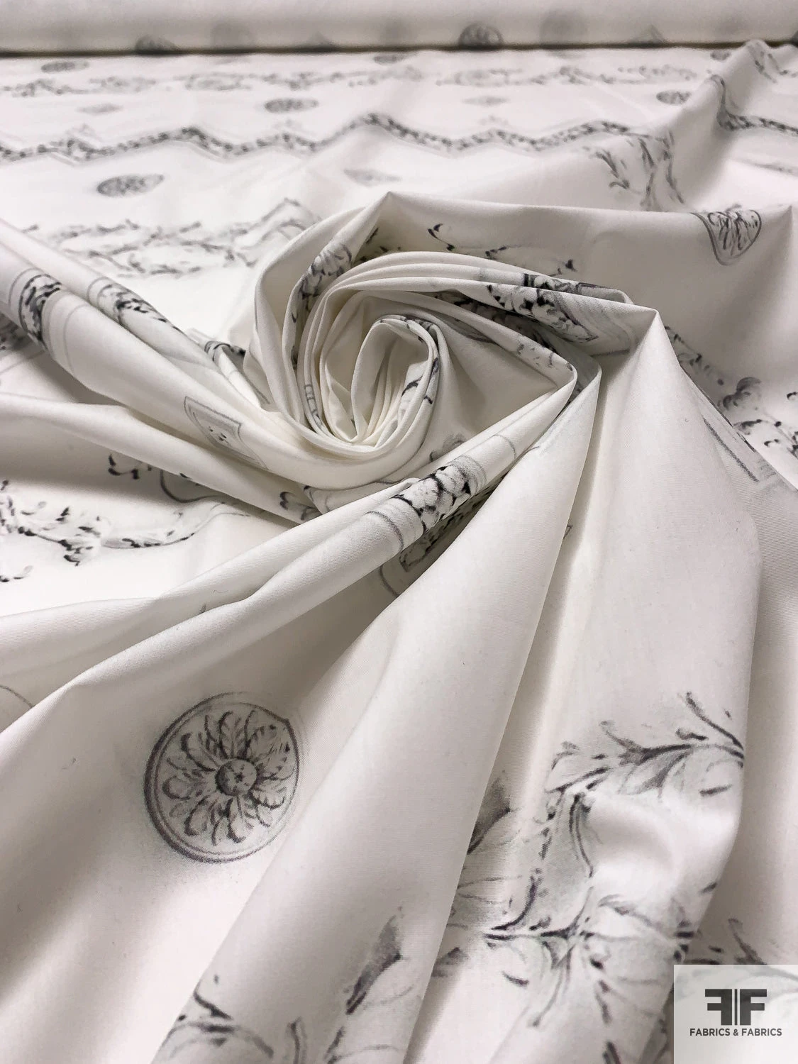 Modern Meets Antique Printed Cotton Lawn - Off-White / Black / Grey 6 Modern Meets Antique Printed Cotton Lawn - Off-White / Black / Grey - Image 4