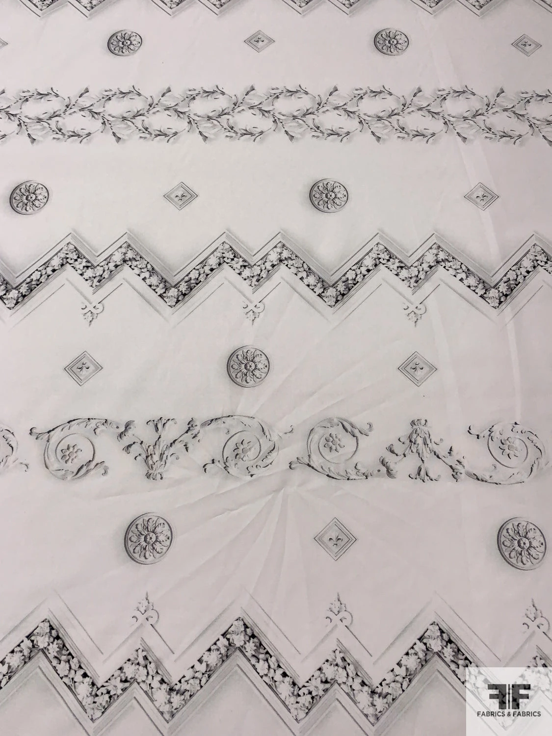 Modern Meets Antique Printed Cotton Lawn - Off-White / Black / Grey 3 Modern Meets Antique Printed Cotton Lawn - Off-White / Black / Grey