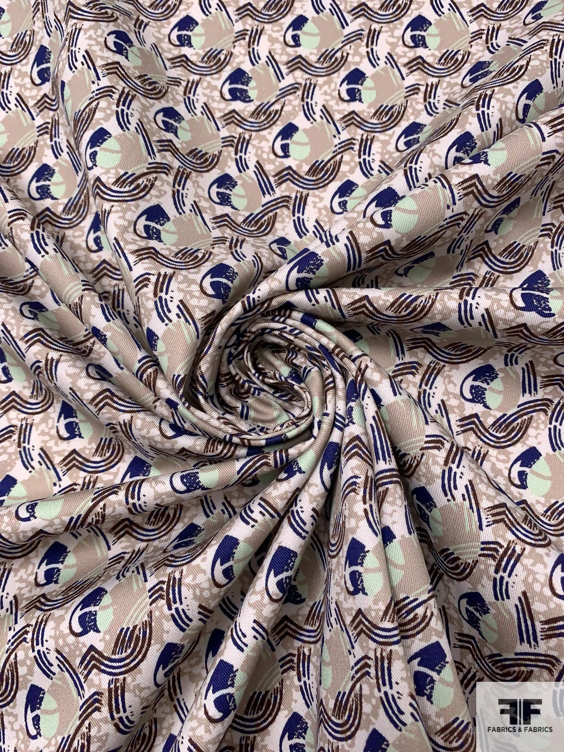 Locked Hearts Printed Stretch Cotton Twill - Khaki / Navy Blue / Seafoam / Brown 5 Locked Hearts Printed Stretch Cotton Twill - Khaki / Navy Blue / Seafoam / Brown - Image 3