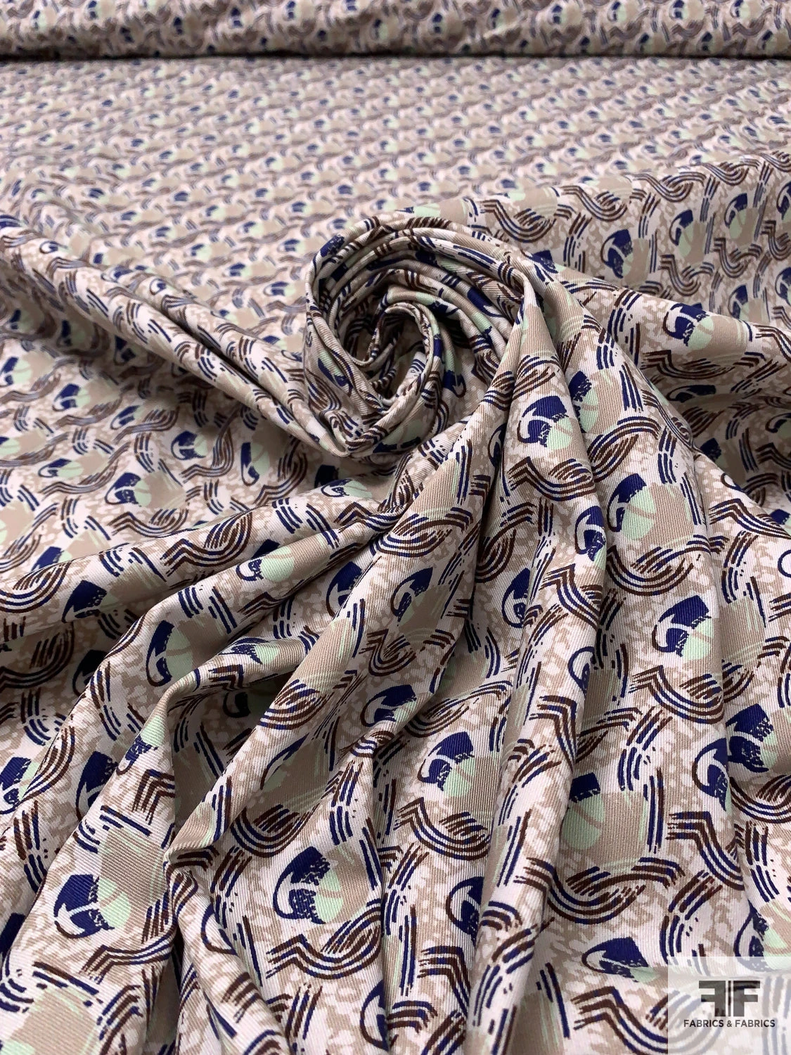 Locked Hearts Printed Stretch Cotton Twill - Khaki / Navy Blue / Seafoam / Brown 6 Locked Hearts Printed Stretch Cotton Twill - Khaki / Navy Blue / Seafoam / Brown - Image 4