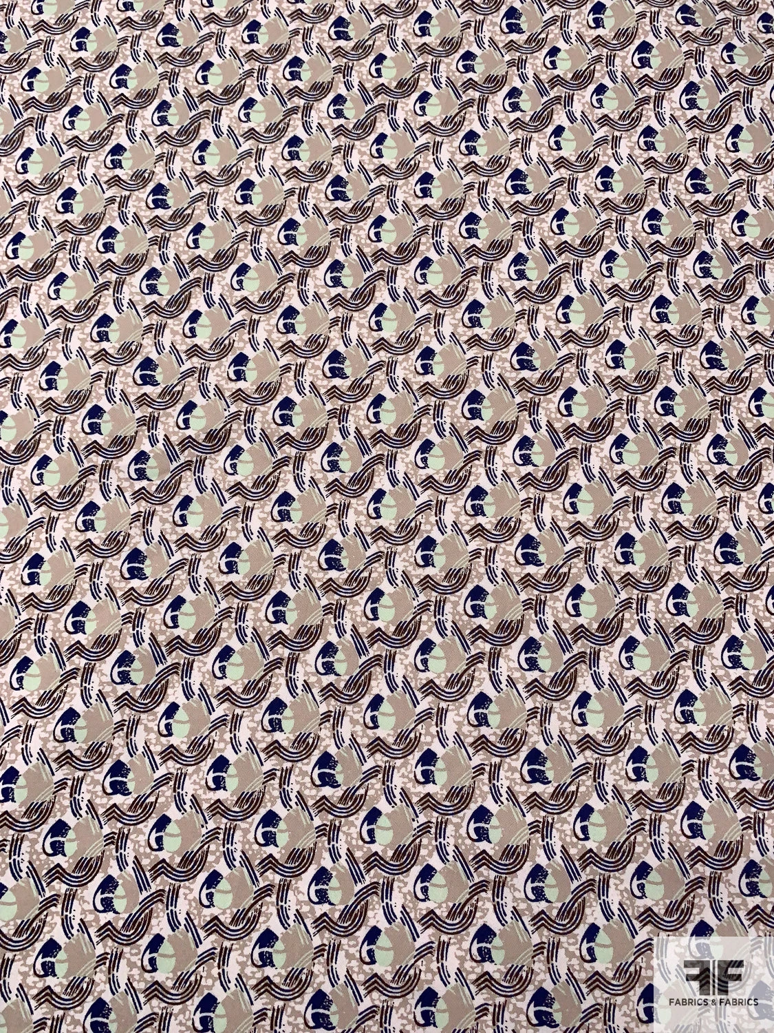 Locked Hearts Printed Stretch Cotton Twill - Khaki / Navy Blue / Seafoam / Brown 7 Locked Hearts Printed Stretch Cotton Twill - Khaki / Navy Blue / Seafoam / Brown - Image 5