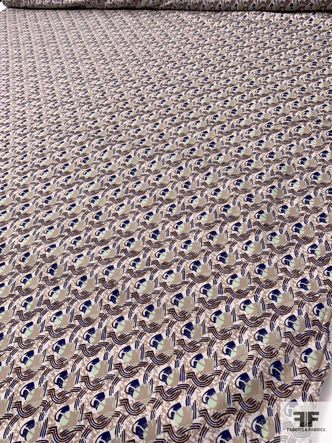 Locked Hearts Printed Stretch Cotton Twill - Khaki / Navy Blue / Seafoam / Brown 9 Locked Hearts Printed Stretch Cotton Twill - Khaki / Navy Blue / Seafoam / Brown - Image 7