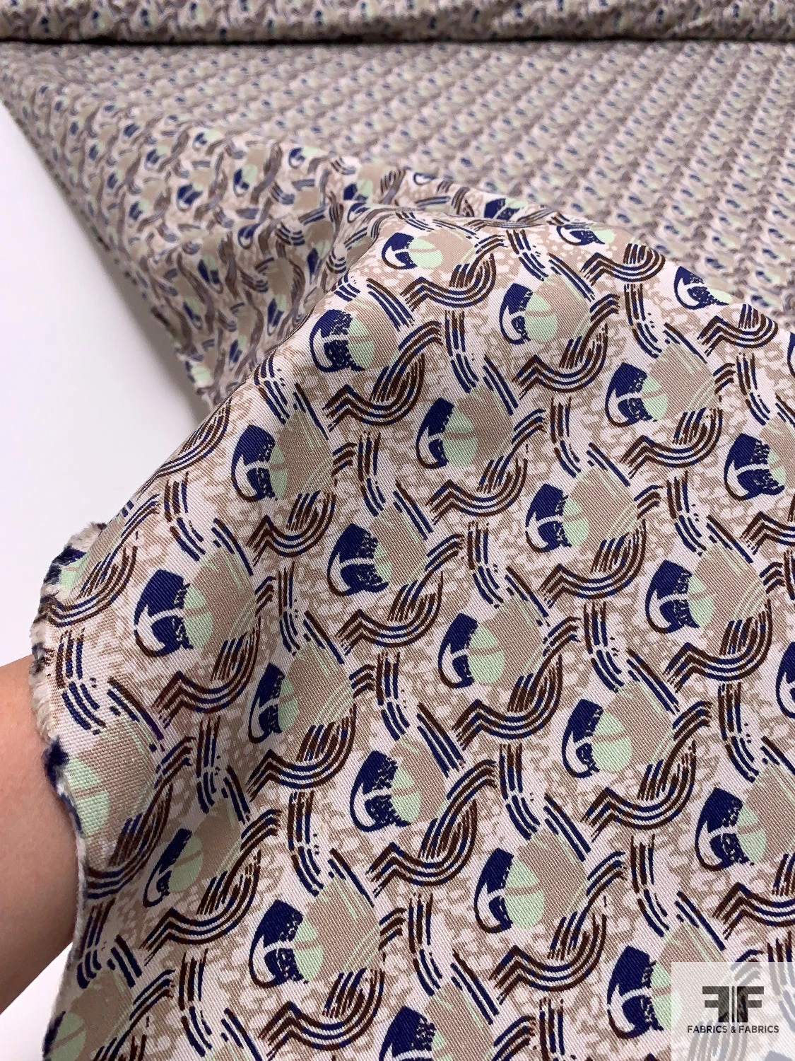 Locked Hearts Printed Stretch Cotton Twill - Khaki / Navy Blue / Seafoam / Brown 3 Locked Hearts Printed Stretch Cotton Twill - Khaki / Navy Blue / Seafoam / Brown