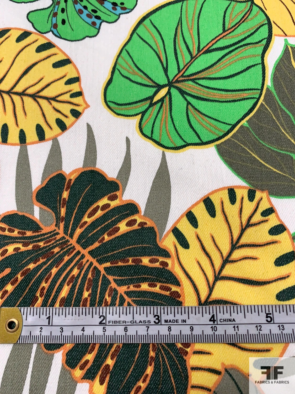 Tropical Leaf Printed Stretch Cotton Twill - Green / Khaki Green / Yellow / Orange / Off-White 8 Tropical Leaf Printed Stretch Cotton Twill - Green / Khaki Green / Yellow / Orange / Off-White - Image 6