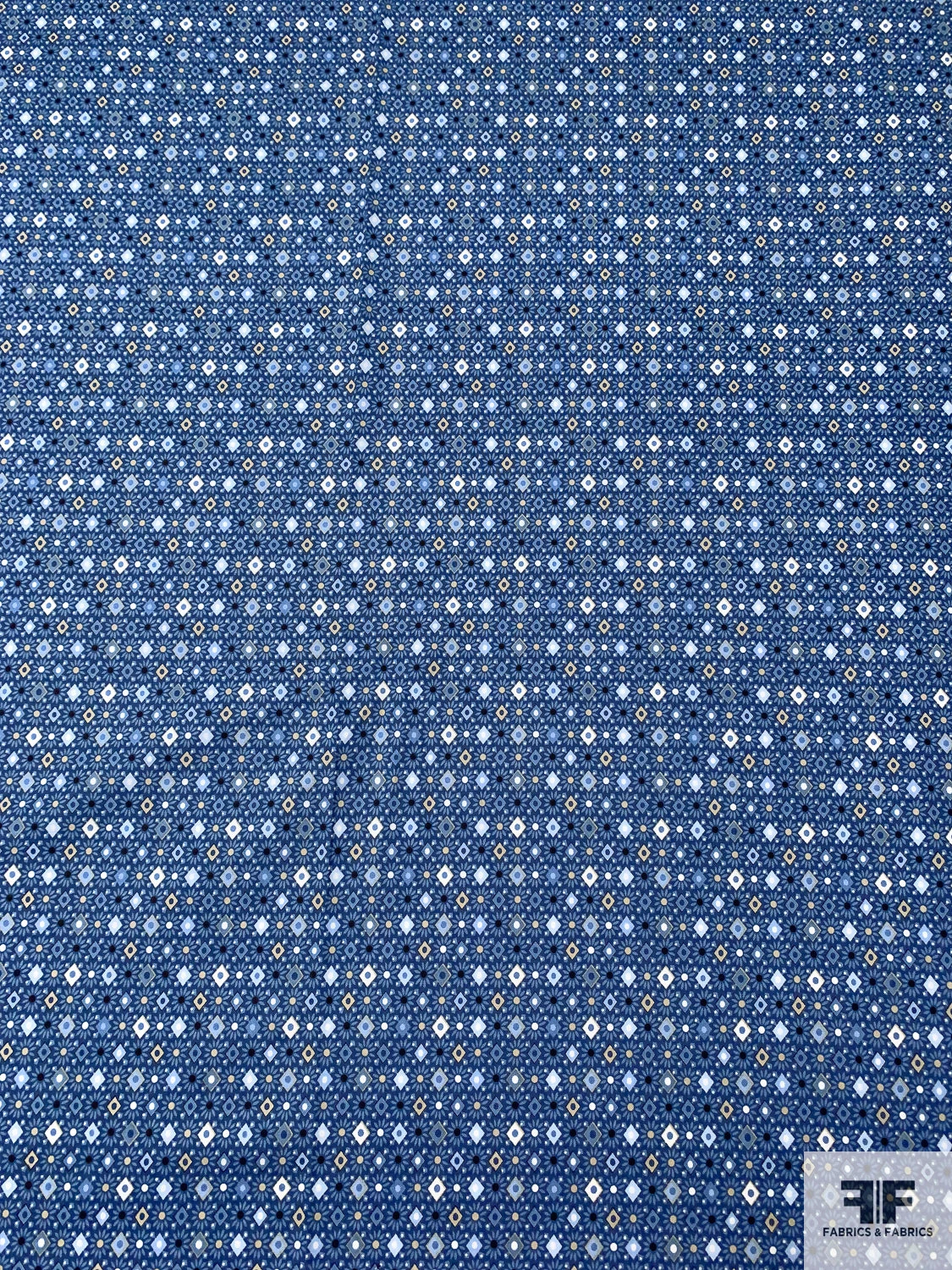 Ditsy Floral Geometric Printed Cotton Sheeting - Blue / Beige / Off-White 7 Ditsy Floral Geometric Printed Cotton Sheeting - Blue / Beige / Off-White - Image 5