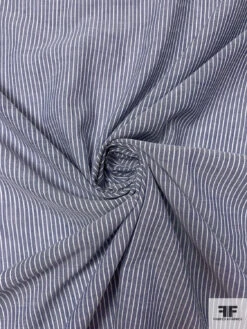 Vertical Striped Fine Cotton Shirting - Denim Blue / White