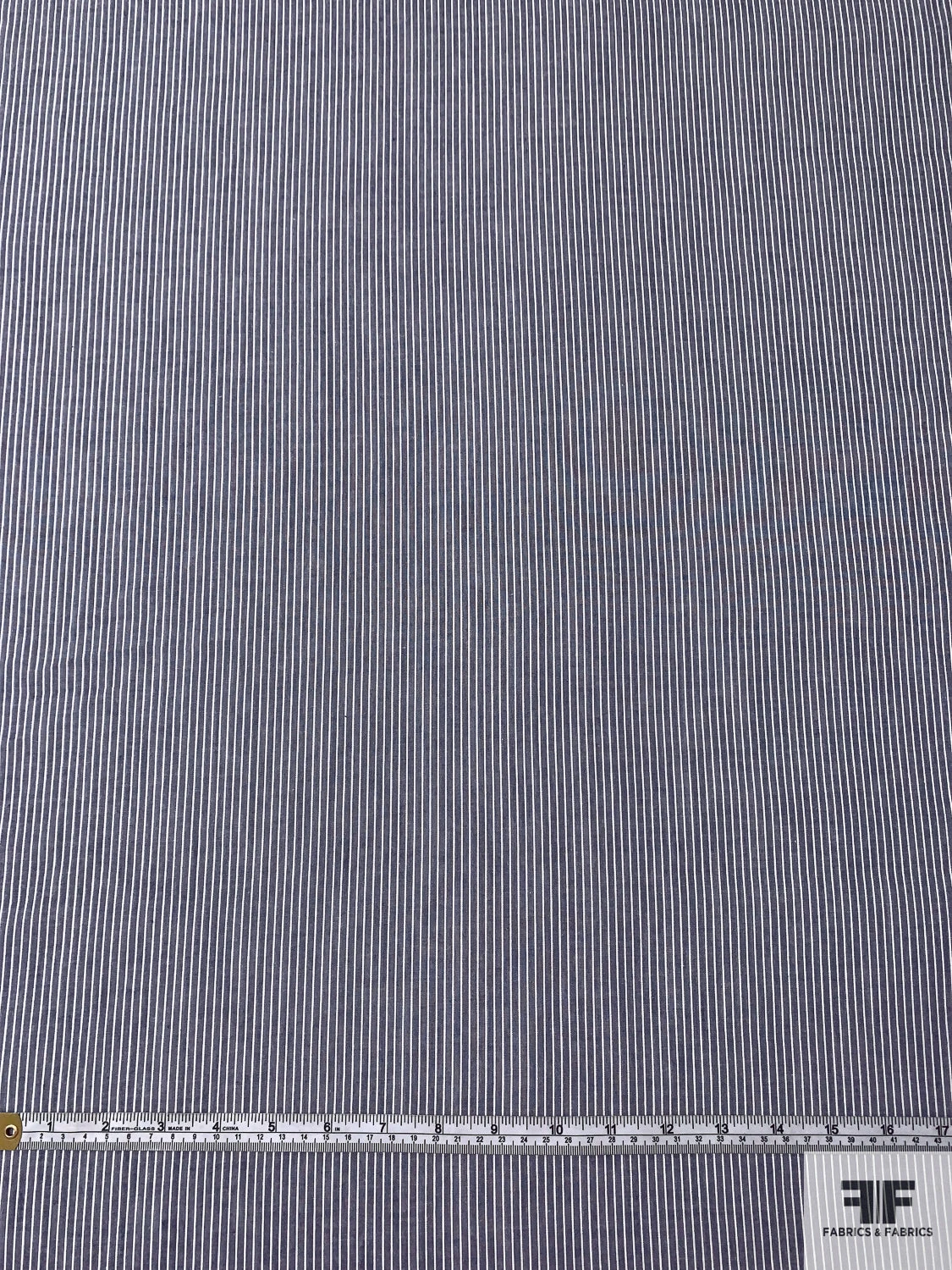 Vertical Striped Fine Cotton Shirting - Denim Blue / White 7 Vertical Striped Fine Cotton Shirting - Denim Blue / White - Image 5