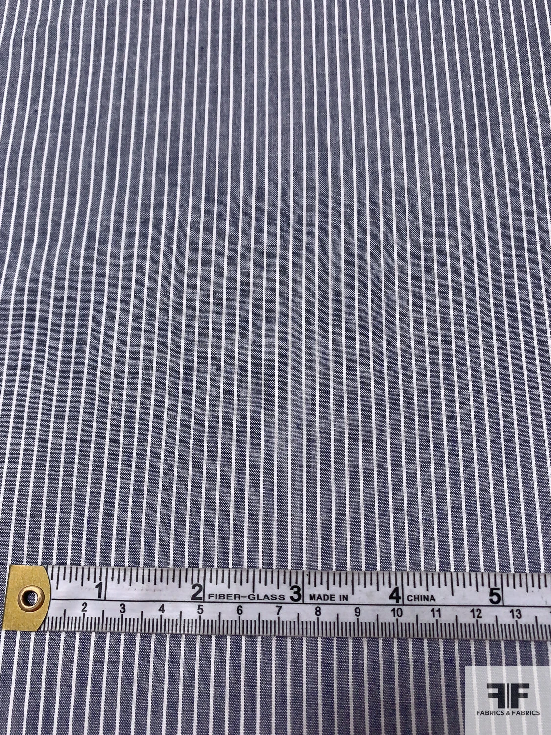 Vertical Striped Fine Cotton Shirting - Denim Blue / White 4 Vertical Striped Fine Cotton Shirting - Denim Blue / White - Image 2