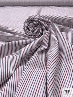 Italian Vertical Striped Yarn-Dyed Cotton Shirting - Maroon / White / Blue 13 Italian Vertical Striped Yarn-Dyed Cotton Shirting - Maroon / White / Blue -Fabrics And Fabrics Store 17576 3