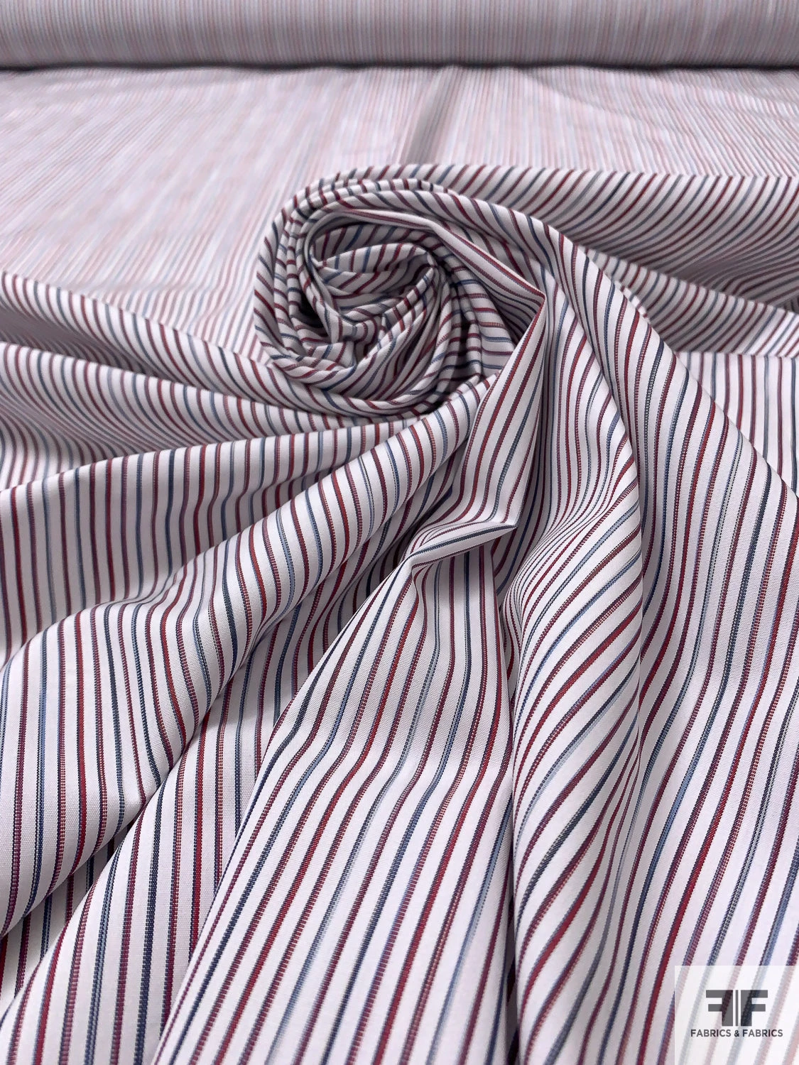 Italian Vertical Striped Yarn-Dyed Cotton Shirting - Maroon / White / Blue 6 Italian Vertical Striped Yarn-Dyed Cotton Shirting - Maroon / White / Blue - Image 4