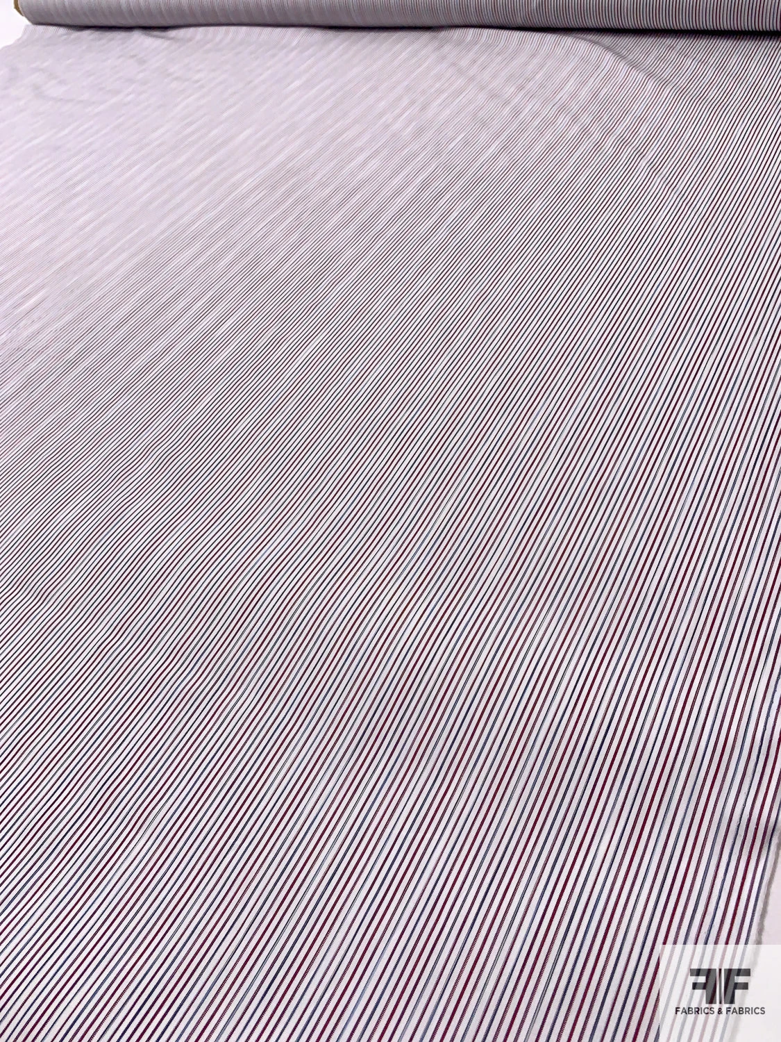 Italian Vertical Striped Yarn-Dyed Cotton Shirting - Maroon / White / Blue 9 Italian Vertical Striped Yarn-Dyed Cotton Shirting - Maroon / White / Blue - Image 7