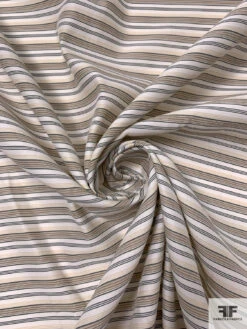Italian Horizontal Striped Silk And Cotton Satin-Backed Shirting - Khaki / Beige / Yellow / White / Dusty Blue
