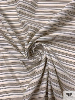Italian Horizontal Striped Silk And Cotton Satin-Backed Shirting - Khaki / Beige / Yellow / White / Dusty Blue -Fabrics And Fabrics Store 17577 2