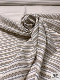 Italian Horizontal Striped Silk And Cotton Satin-Backed Shirting - Khaki / Beige / Yellow / White / Dusty Blue -Fabrics And Fabrics Store 17577 3