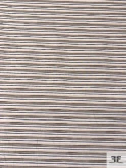 Italian Horizontal Striped Silk And Cotton Satin-Backed Shirting - Khaki / Beige / Yellow / White / Dusty Blue -Fabrics And Fabrics Store 17577 4
