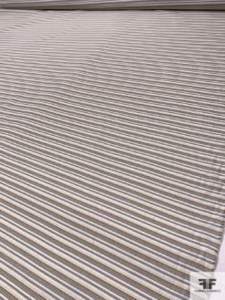 Italian Horizontal Striped Silk And Cotton Satin-Backed Shirting - Khaki / Beige / Yellow / White / Dusty Blue -Fabrics And Fabrics Store 17577 7