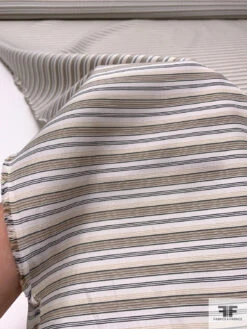 Italian Horizontal Striped Silk And Cotton Satin-Backed Shirting - Khaki / Beige / Yellow / White / Dusty Blue -Fabrics And Fabrics Store 17577 8