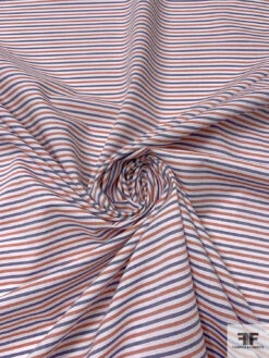 Italian Horizontal Striped Yarn-Dyed Cotton Shirting - Washed Red / White / Blue