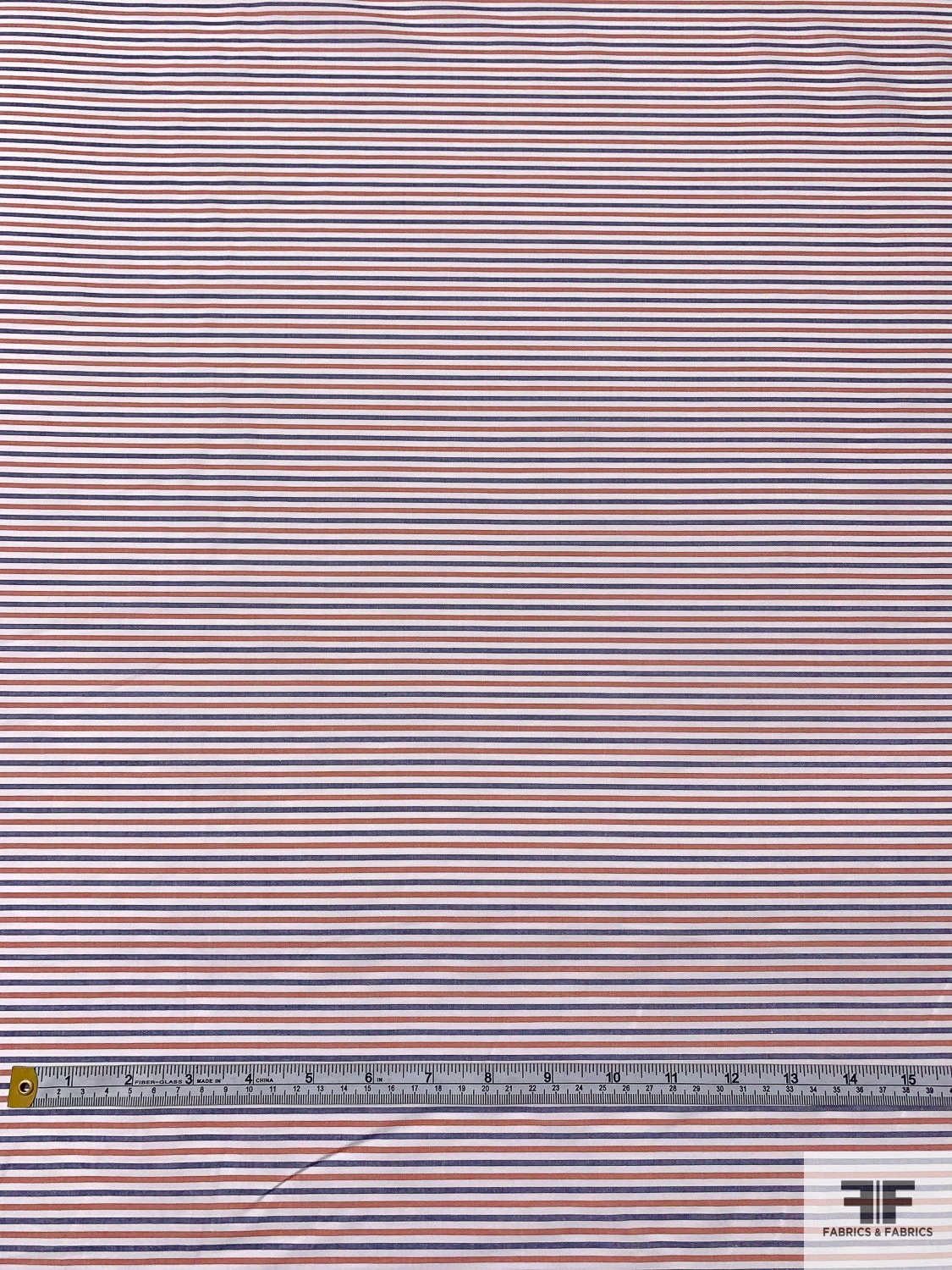 Italian Horizontal Striped Yarn-Dyed Cotton Shirting - Washed Red / White / Blue 8 Italian Horizontal Striped Yarn-Dyed Cotton Shirting - Washed Red / White / Blue - Image 6