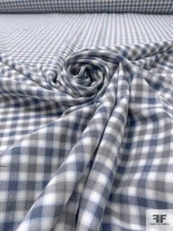 Gingham Check Yarn-Dyed Cotton Shirting - Grey / Dusty Blue / White -Fabrics And Fabrics Store 17581 3