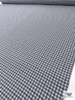 Gingham Check Yarn-Dyed Cotton Shirting - Grey / Dusty Blue / White -Fabrics And Fabrics Store 17581 7